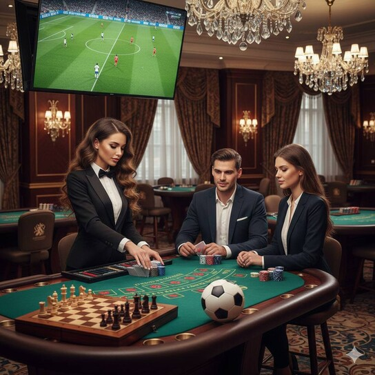 Luxurious casino interior with slot machines and gaming tables, depicting opulence and high stakes.